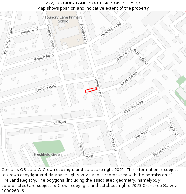 222, FOUNDRY LANE, SOUTHAMPTON, SO15 3JX: Location map and indicative extent of plot