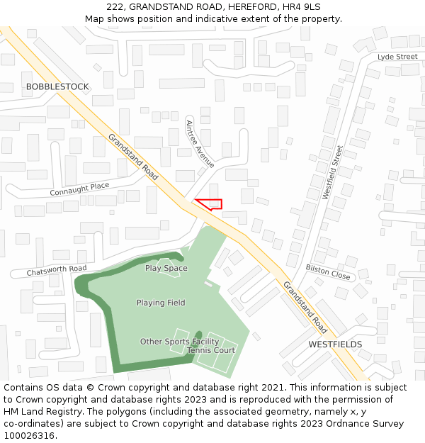 222, GRANDSTAND ROAD, HEREFORD, HR4 9LS: Location map and indicative extent of plot