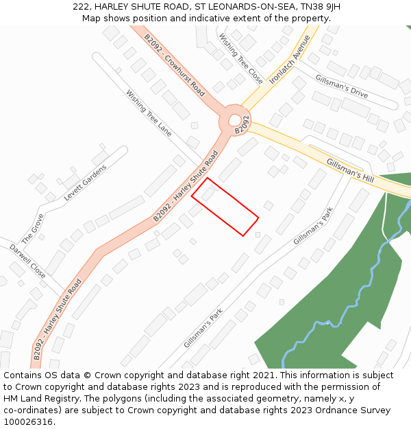 222, HARLEY SHUTE ROAD, ST LEONARDS-ON-SEA, TN38 9JH: Location map and indicative extent of plot