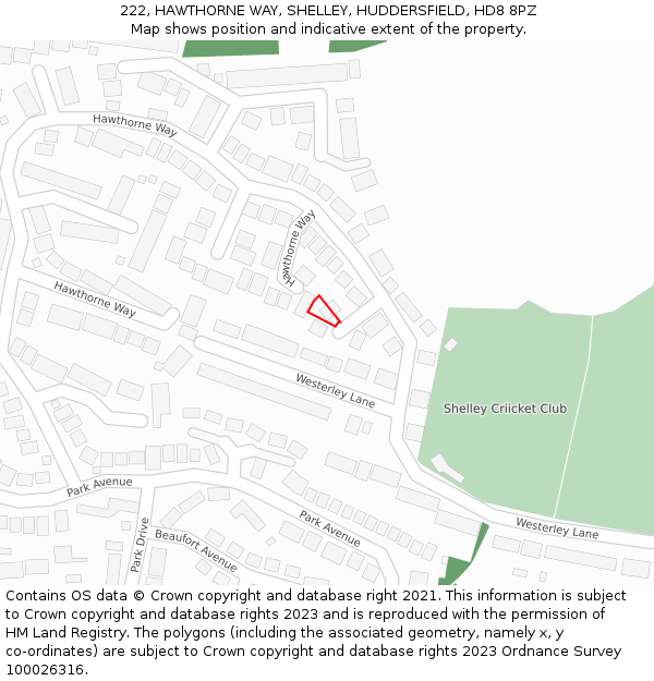 222, HAWTHORNE WAY, SHELLEY, HUDDERSFIELD, HD8 8PZ: Location map and indicative extent of plot