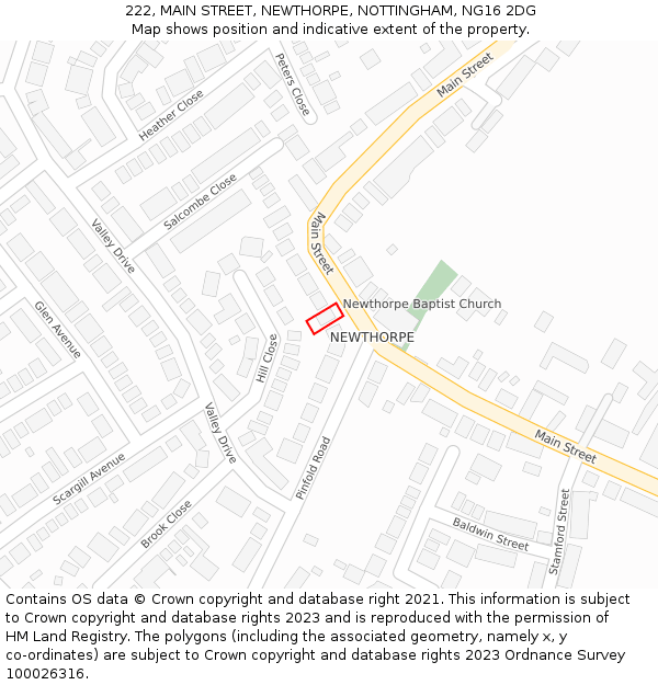 222, MAIN STREET, NEWTHORPE, NOTTINGHAM, NG16 2DG: Location map and indicative extent of plot
