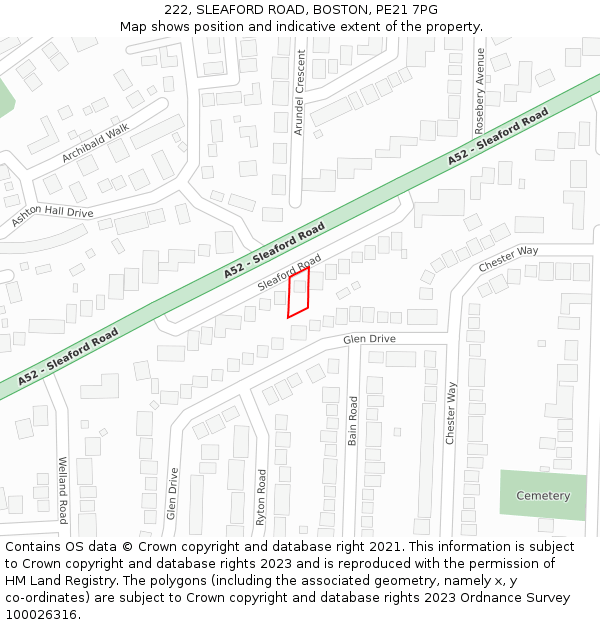 222, SLEAFORD ROAD, BOSTON, PE21 7PG: Location map and indicative extent of plot