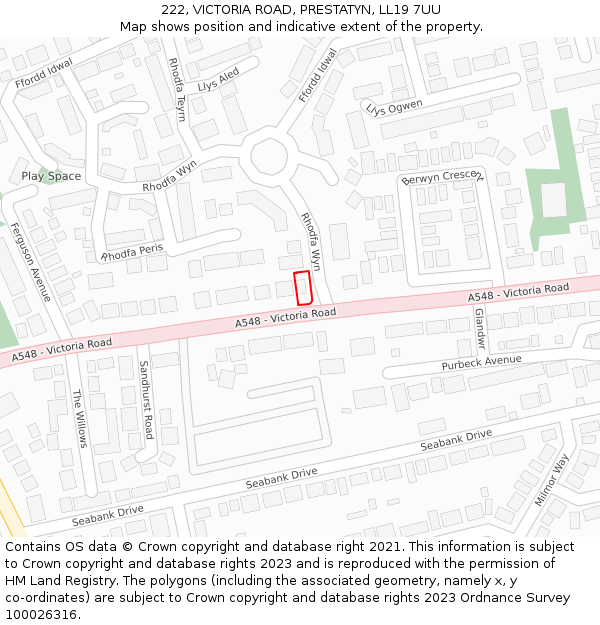 222, VICTORIA ROAD, PRESTATYN, LL19 7UU: Location map and indicative extent of plot