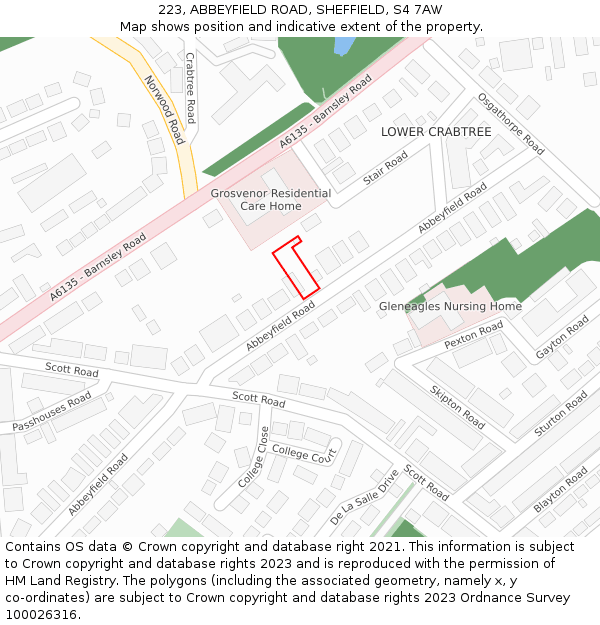 223, ABBEYFIELD ROAD, SHEFFIELD, S4 7AW: Location map and indicative extent of plot