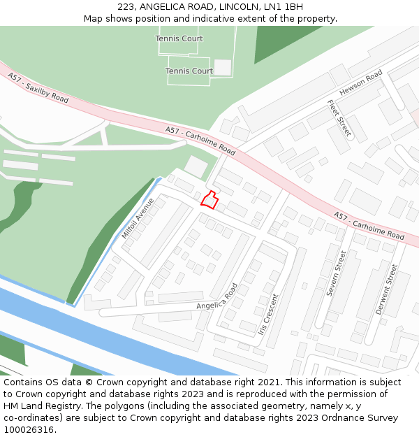 223, ANGELICA ROAD, LINCOLN, LN1 1BH: Location map and indicative extent of plot