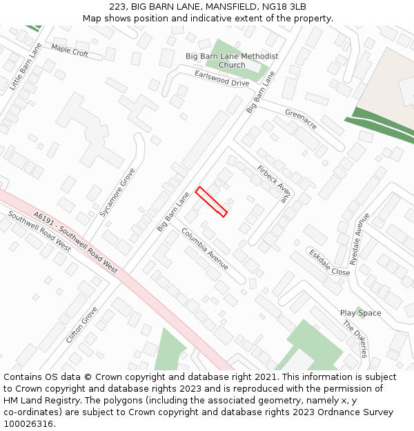 223, BIG BARN LANE, MANSFIELD, NG18 3LB: Location map and indicative extent of plot