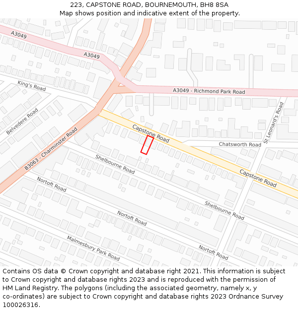 223, CAPSTONE ROAD, BOURNEMOUTH, BH8 8SA: Location map and indicative extent of plot