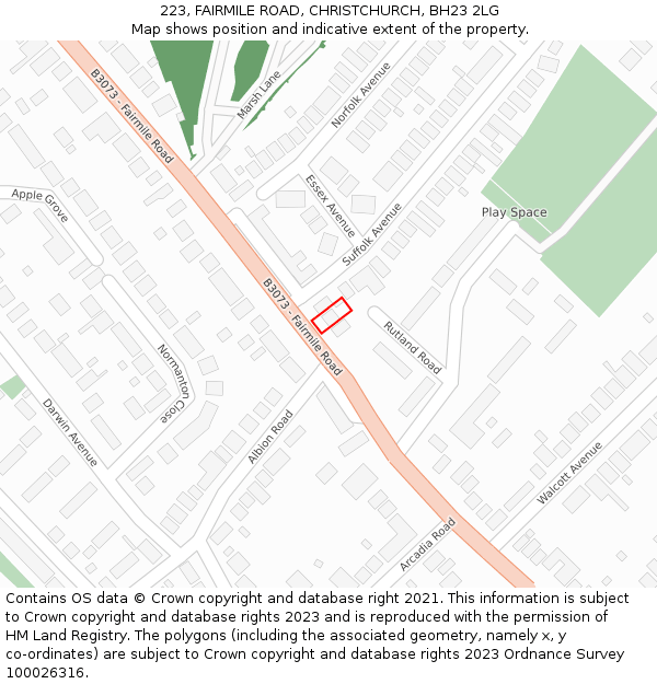 223, FAIRMILE ROAD, CHRISTCHURCH, BH23 2LG: Location map and indicative extent of plot