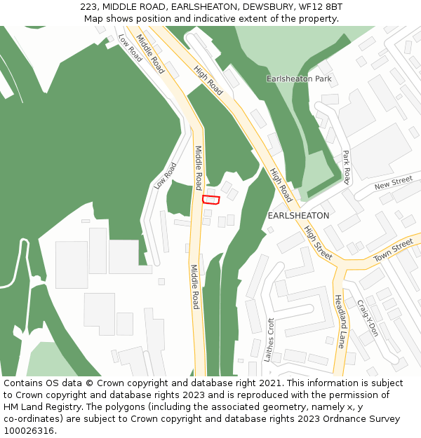 223, MIDDLE ROAD, EARLSHEATON, DEWSBURY, WF12 8BT: Location map and indicative extent of plot