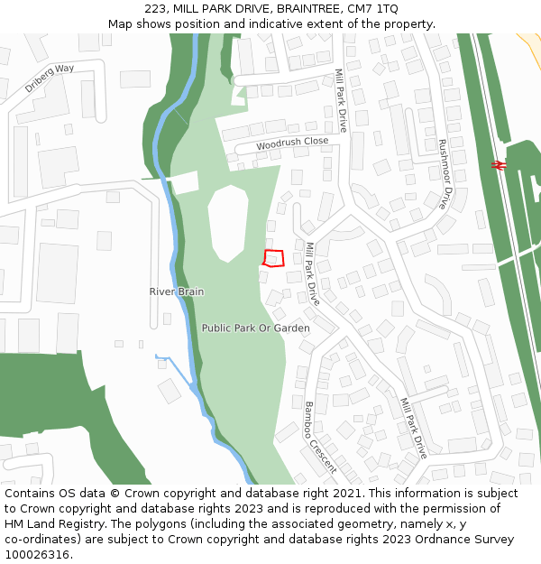 223, MILL PARK DRIVE, BRAINTREE, CM7 1TQ: Location map and indicative extent of plot
