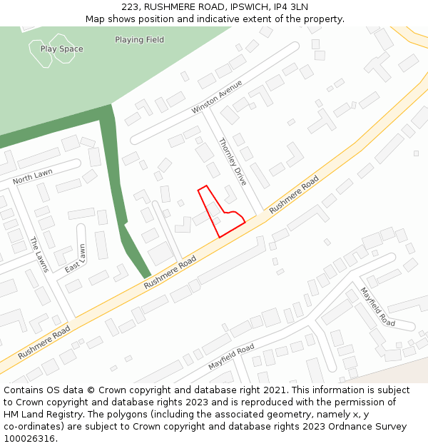 223, RUSHMERE ROAD, IPSWICH, IP4 3LN: Location map and indicative extent of plot