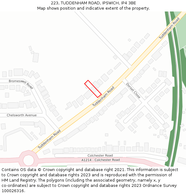 223, TUDDENHAM ROAD, IPSWICH, IP4 3BE: Location map and indicative extent of plot