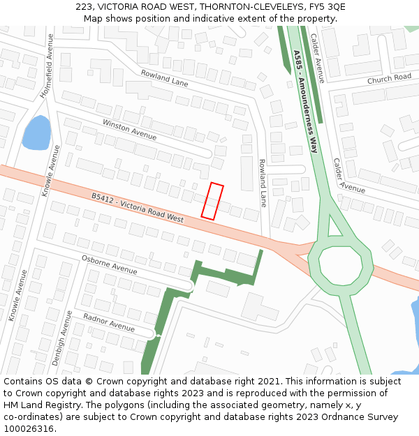 223, VICTORIA ROAD WEST, THORNTON-CLEVELEYS, FY5 3QE: Location map and indicative extent of plot