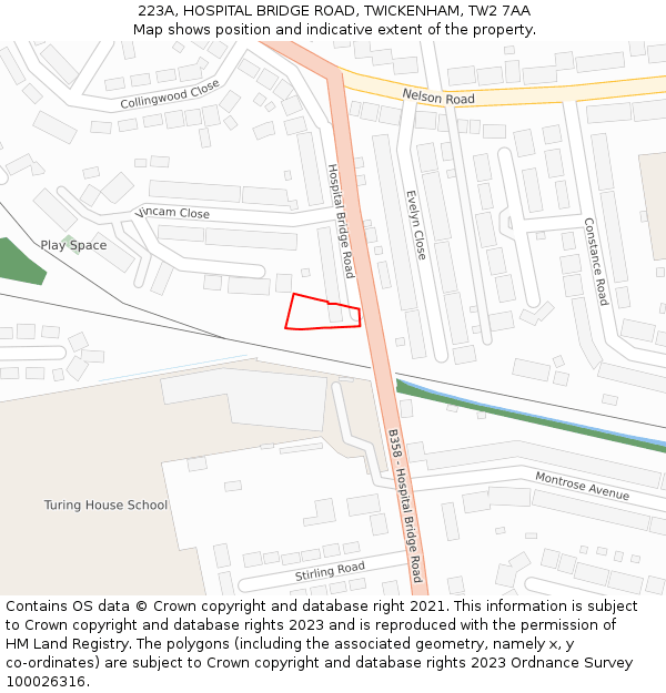 223A, HOSPITAL BRIDGE ROAD, TWICKENHAM, TW2 7AA: Location map and indicative extent of plot