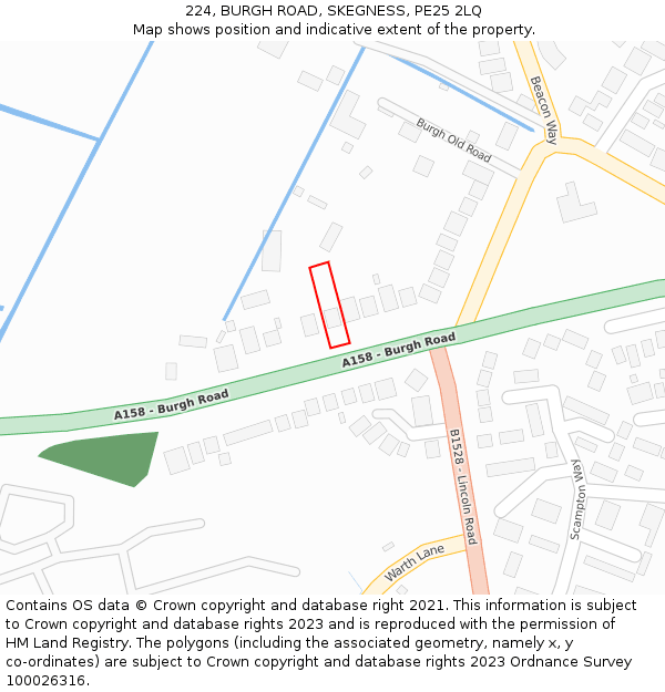 224, BURGH ROAD, SKEGNESS, PE25 2LQ: Location map and indicative extent of plot