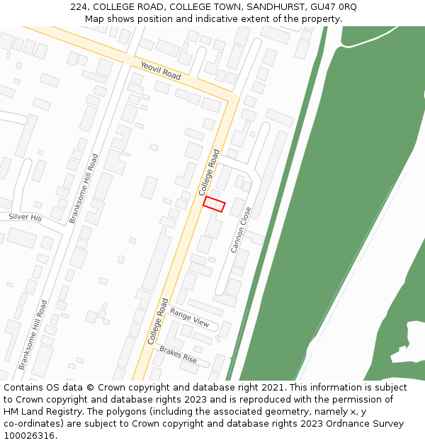 224, COLLEGE ROAD, COLLEGE TOWN, SANDHURST, GU47 0RQ: Location map and indicative extent of plot