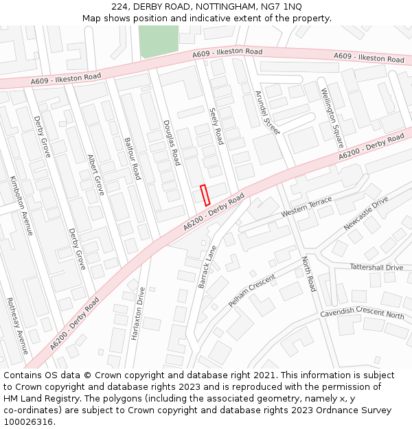 224, DERBY ROAD, NOTTINGHAM, NG7 1NQ: Location map and indicative extent of plot