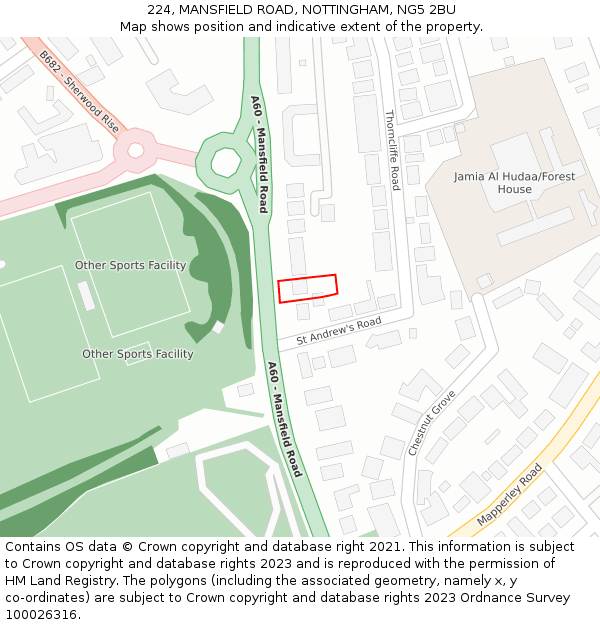 224, MANSFIELD ROAD, NOTTINGHAM, NG5 2BU: Location map and indicative extent of plot