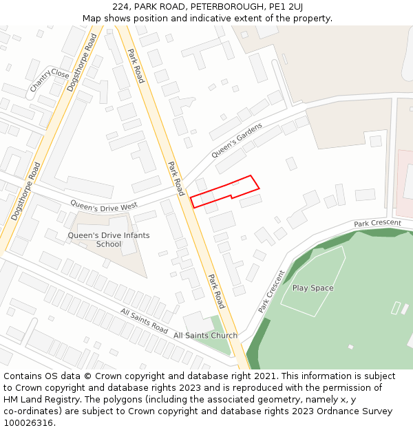 224, PARK ROAD, PETERBOROUGH, PE1 2UJ: Location map and indicative extent of plot