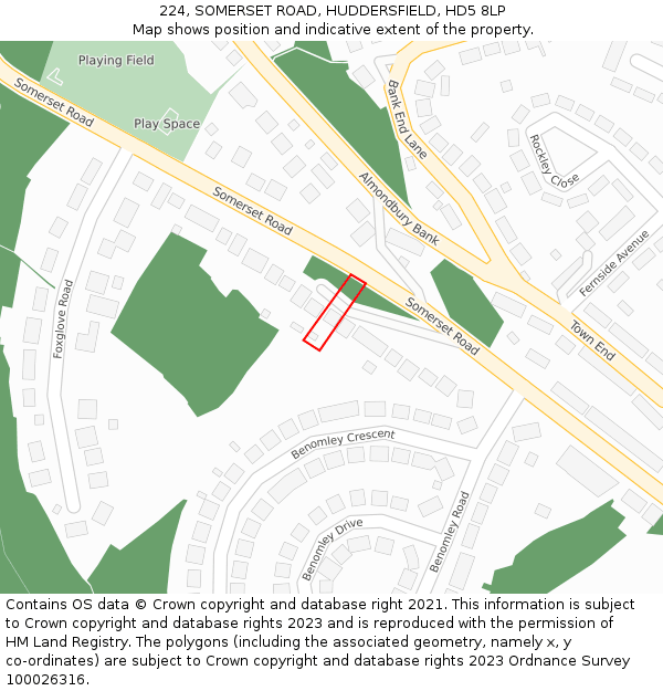 224, SOMERSET ROAD, HUDDERSFIELD, HD5 8LP: Location map and indicative extent of plot