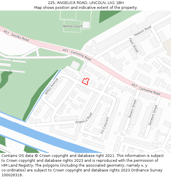 225, ANGELICA ROAD, LINCOLN, LN1 1BH: Location map and indicative extent of plot