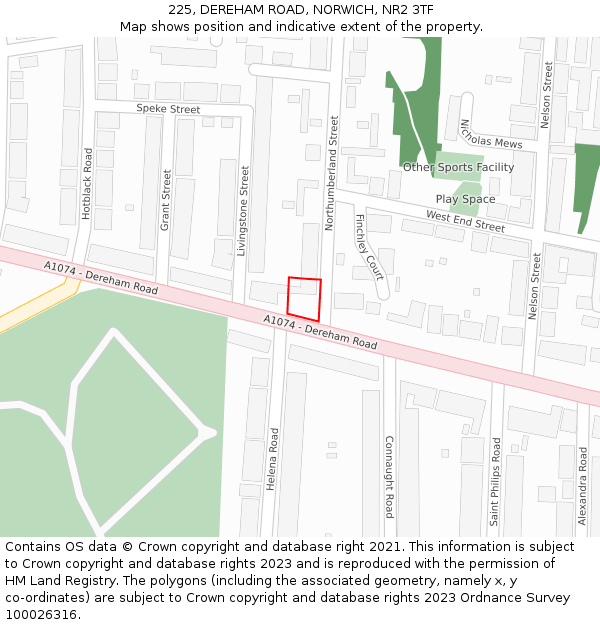 225, DEREHAM ROAD, NORWICH, NR2 3TF: Location map and indicative extent of plot