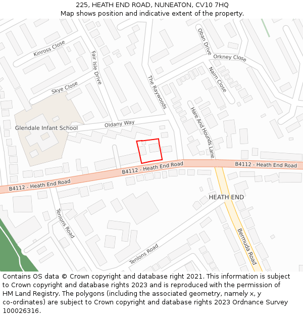 225, HEATH END ROAD, NUNEATON, CV10 7HQ: Location map and indicative extent of plot