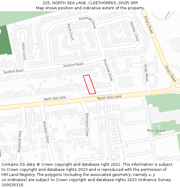 225, NORTH SEA LANE, CLEETHORPES, DN35 0PR: Location map and indicative extent of plot