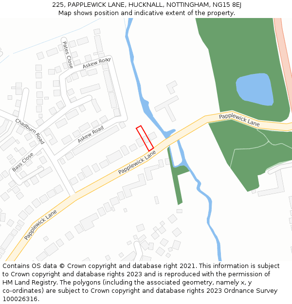 225, PAPPLEWICK LANE, HUCKNALL, NOTTINGHAM, NG15 8EJ: Location map and indicative extent of plot