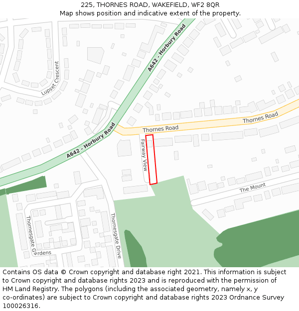 225, THORNES ROAD, WAKEFIELD, WF2 8QR: Location map and indicative extent of plot