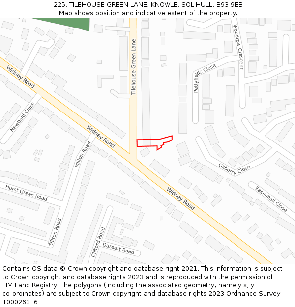 225, TILEHOUSE GREEN LANE, KNOWLE, SOLIHULL, B93 9EB: Location map and indicative extent of plot