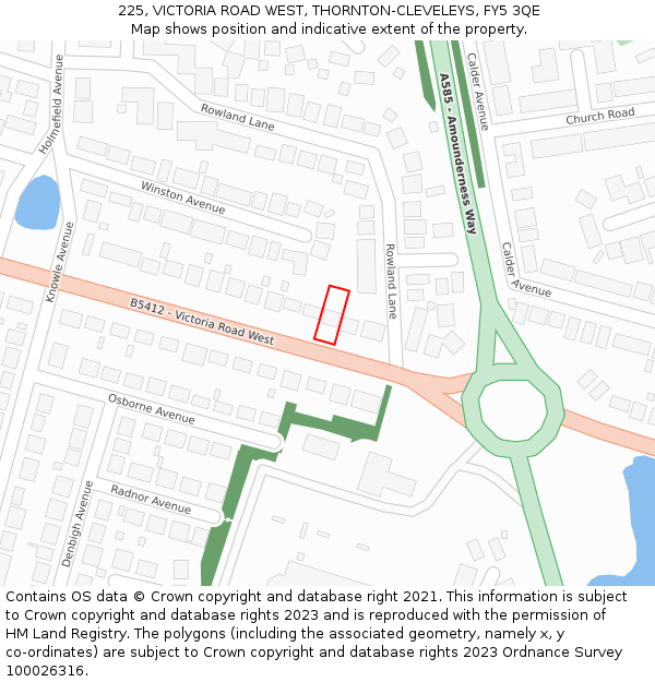 225, VICTORIA ROAD WEST, THORNTON-CLEVELEYS, FY5 3QE: Location map and indicative extent of plot
