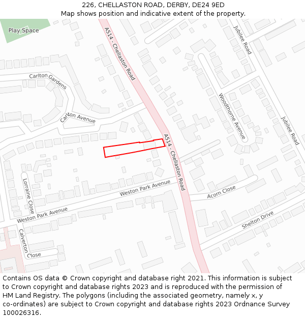 226, CHELLASTON ROAD, DERBY, DE24 9ED: Location map and indicative extent of plot