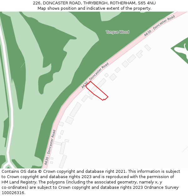 226, DONCASTER ROAD, THRYBERGH, ROTHERHAM, S65 4NU: Location map and indicative extent of plot
