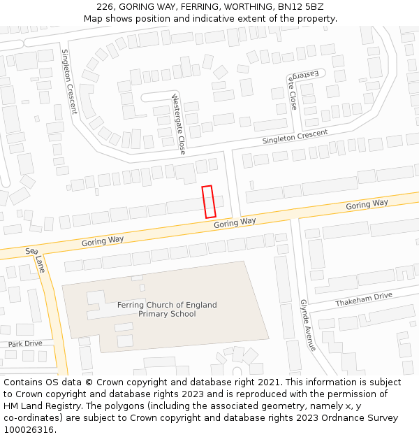 226, GORING WAY, FERRING, WORTHING, BN12 5BZ: Location map and indicative extent of plot