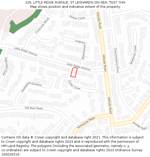 226, LITTLE RIDGE AVENUE, ST LEONARDS-ON-SEA, TN37 7HN: Location map and indicative extent of plot