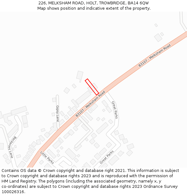226, MELKSHAM ROAD, HOLT, TROWBRIDGE, BA14 6QW: Location map and indicative extent of plot