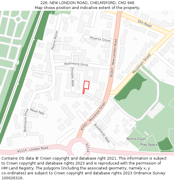 226, NEW LONDON ROAD, CHELMSFORD, CM2 9AE: Location map and indicative extent of plot