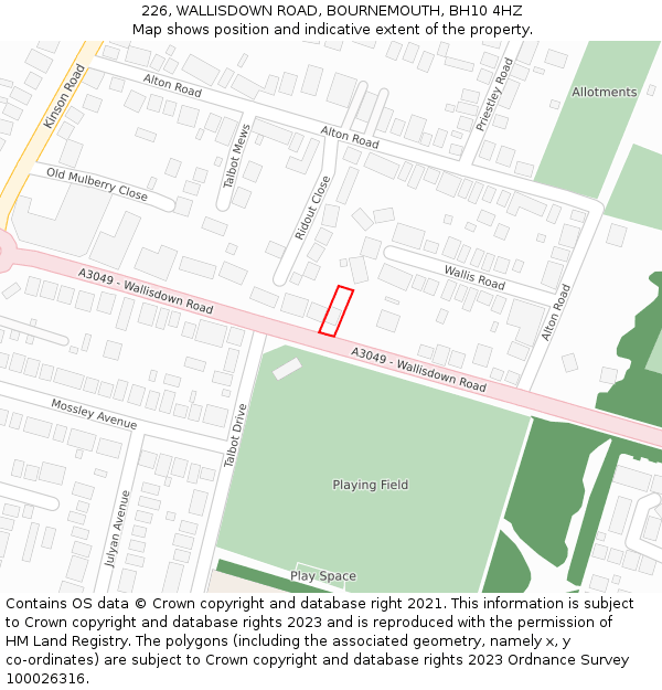 226, WALLISDOWN ROAD, BOURNEMOUTH, BH10 4HZ: Location map and indicative extent of plot