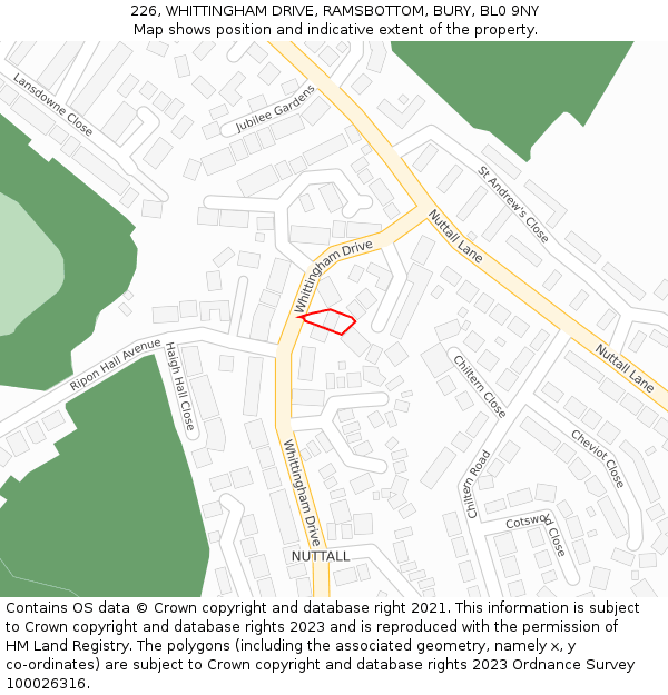 226, WHITTINGHAM DRIVE, RAMSBOTTOM, BURY, BL0 9NY: Location map and indicative extent of plot
