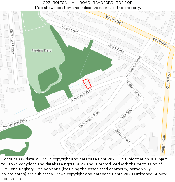 227, BOLTON HALL ROAD, BRADFORD, BD2 1QB: Location map and indicative extent of plot