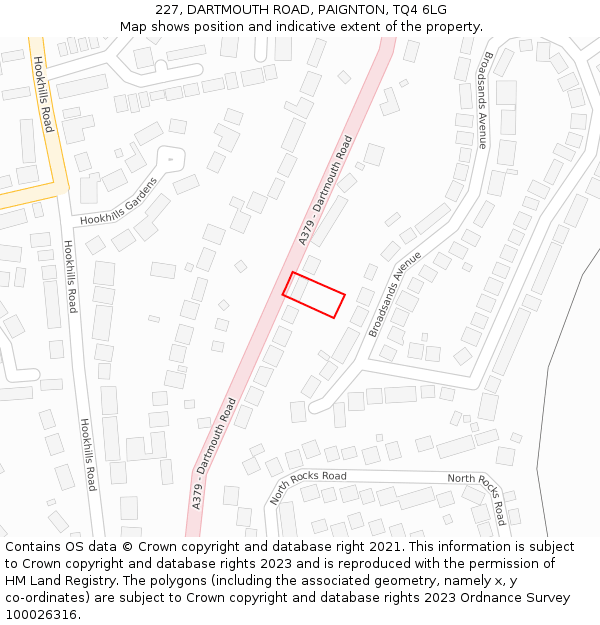 227, DARTMOUTH ROAD, PAIGNTON, TQ4 6LG: Location map and indicative extent of plot