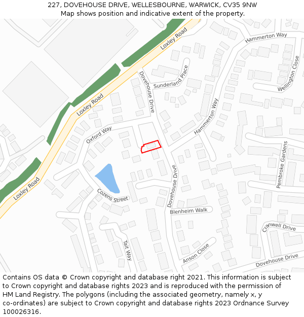 227, DOVEHOUSE DRIVE, WELLESBOURNE, WARWICK, CV35 9NW: Location map and indicative extent of plot