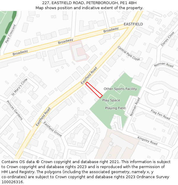 227, EASTFIELD ROAD, PETERBOROUGH, PE1 4BH: Location map and indicative extent of plot