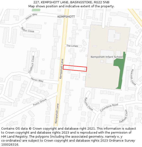 227, KEMPSHOTT LANE, BASINGSTOKE, RG22 5NB: Location map and indicative extent of plot