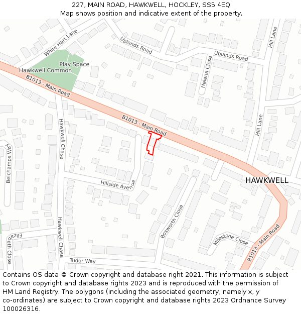 227, MAIN ROAD, HAWKWELL, HOCKLEY, SS5 4EQ: Location map and indicative extent of plot
