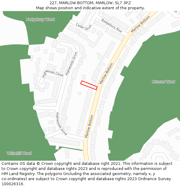 227, MARLOW BOTTOM, MARLOW, SL7 3PZ: Location map and indicative extent of plot