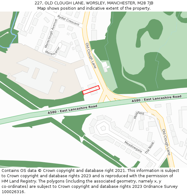 227, OLD CLOUGH LANE, WORSLEY, MANCHESTER, M28 7JB: Location map and indicative extent of plot