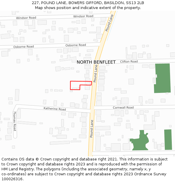 227, POUND LANE, BOWERS GIFFORD, BASILDON, SS13 2LB: Location map and indicative extent of plot