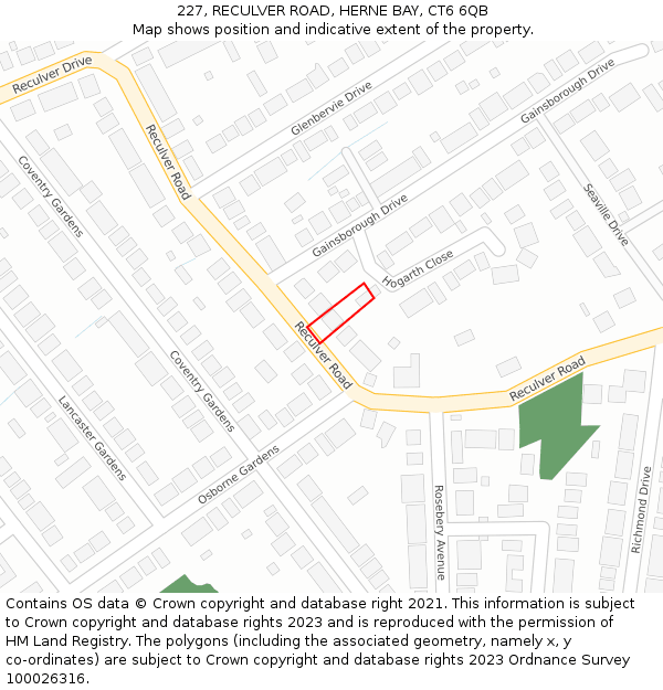 227, RECULVER ROAD, HERNE BAY, CT6 6QB: Location map and indicative extent of plot